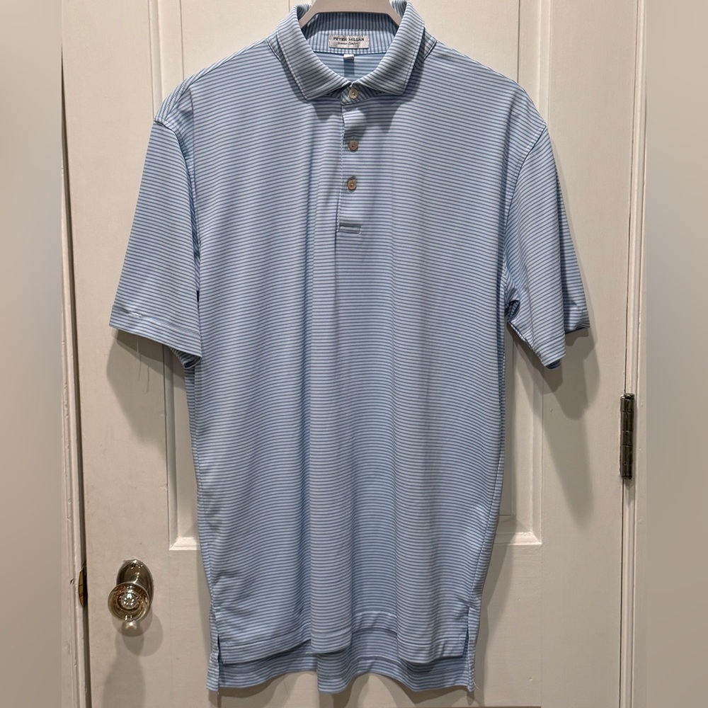 Peter Millar Polo Shirt Mens XL Blue Striped Summer Comfort Golf Performance